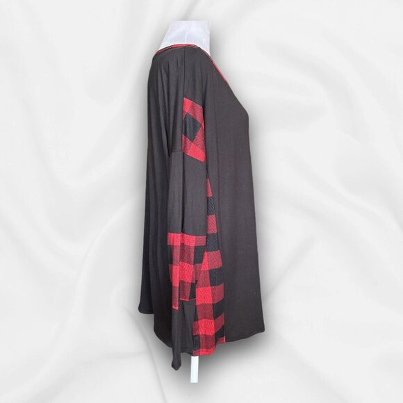 *NEW* Haptics Black and Red Plaid Long Sleeve Tunic Top Holiday, Cozycore L - Picture 4 of 7
